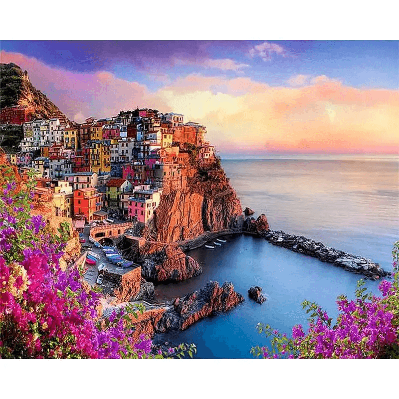 City Landscape Paint by Numbers Kit Framed Canvas DIY Oil Painting for Adults