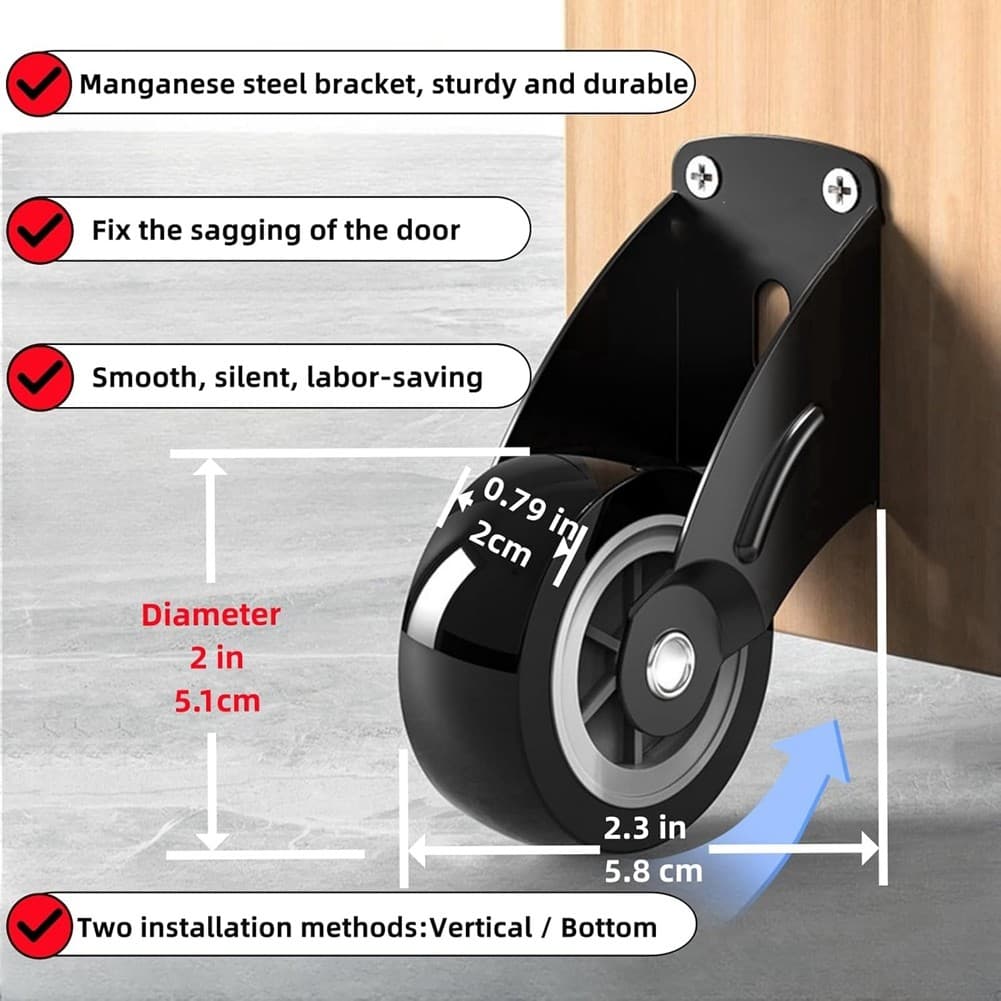 Heavy-Duty 2inch -Sag Gate Wheels 4-Pack for Restoring Wooden Doors S8T29126 view 2
