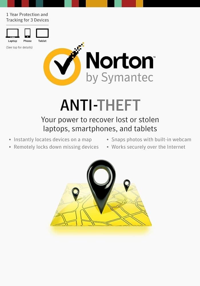 Symantec Norton Anti Theft for Laptop Phone and Tablet - 1 Year 3 Devices