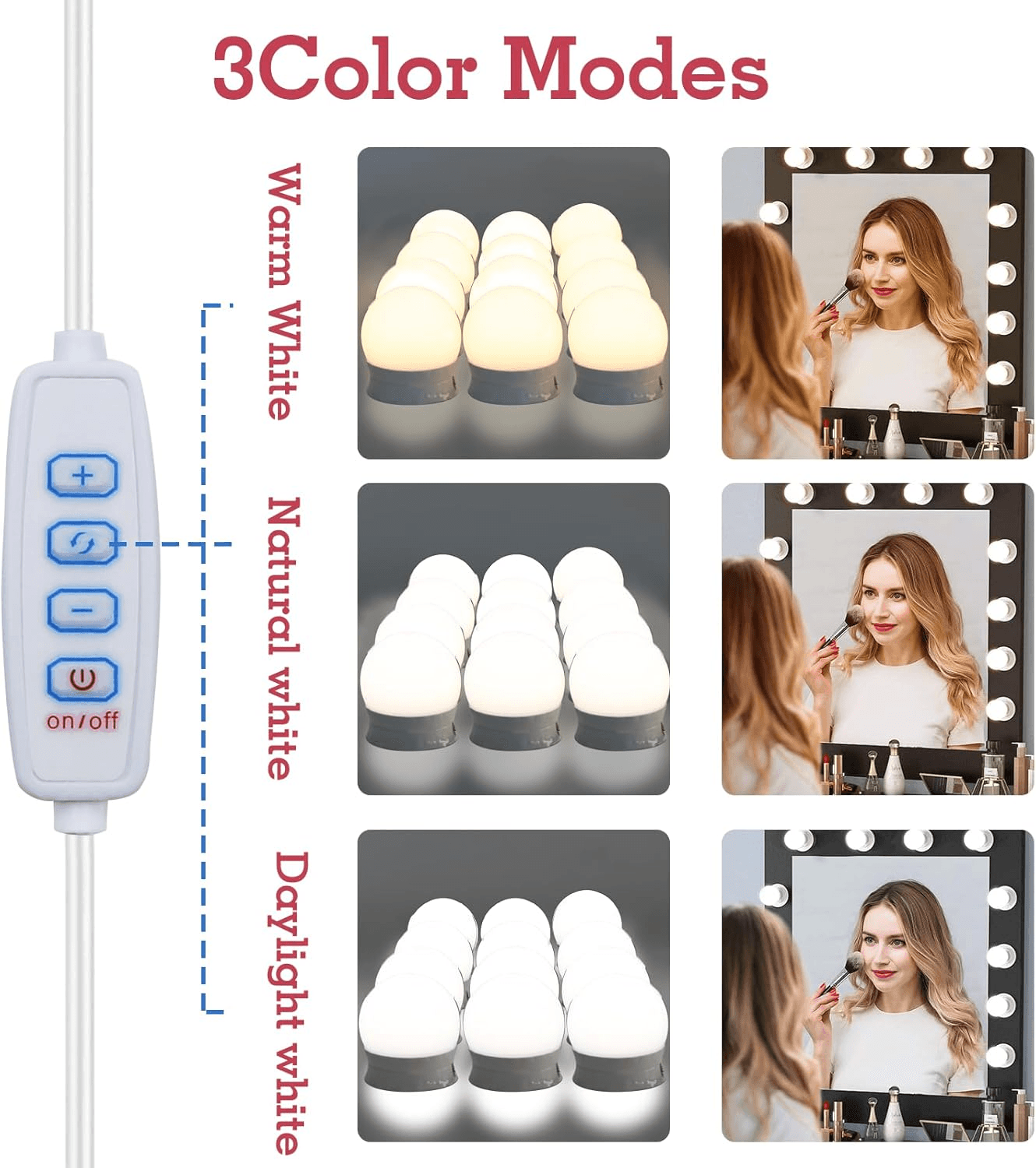 Hollywood Mirror Lights,12 LED Vanity Mirror Lights ，With USB Cables| 3 Colour C view 2