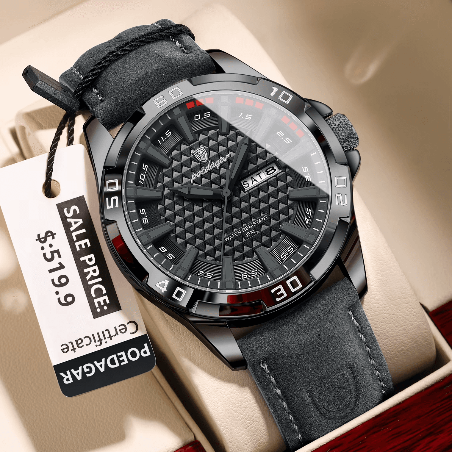 Men Quartz  Wristwatch Top Luxury Water Resistant Luminous Date Week Watch