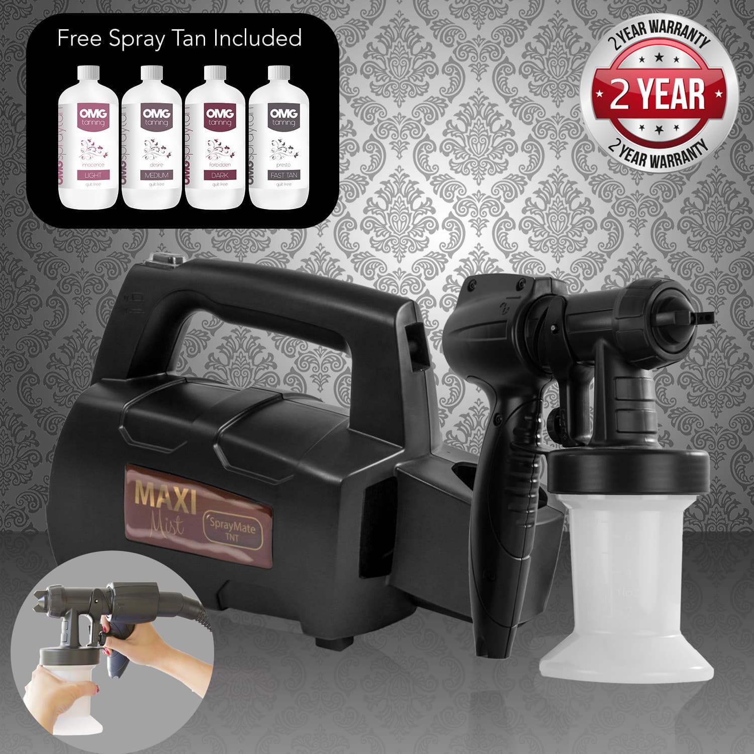Maximist Spraymate TNT Spray Tanning Machine + OMG Tan Solution 4 x 250ml