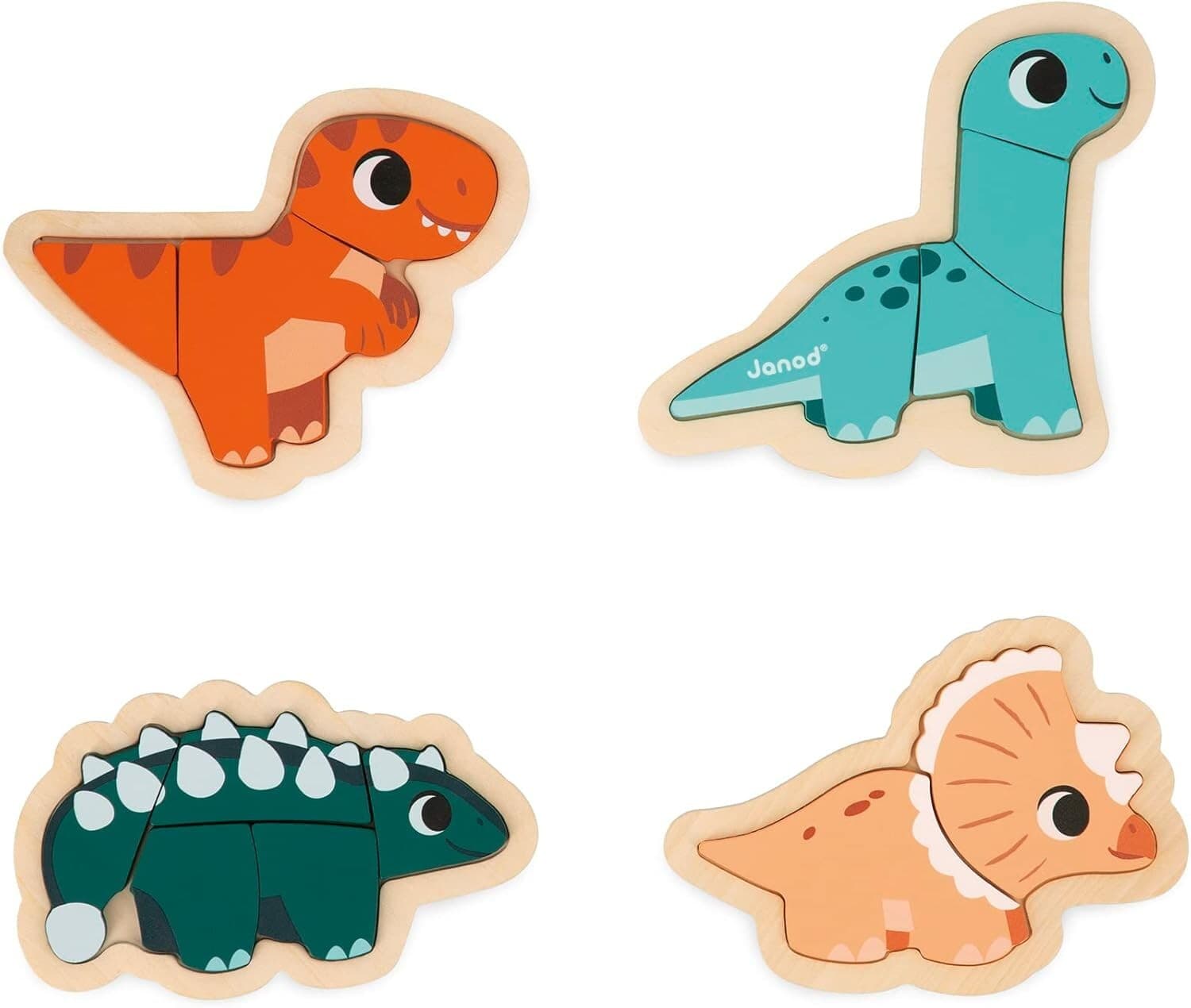 JANOD WOODEN DINOSAUR PUZZLES 2- 5 PIECES BRAND NEW IN BOX 18 MTHS  LEARNING TOY view 2