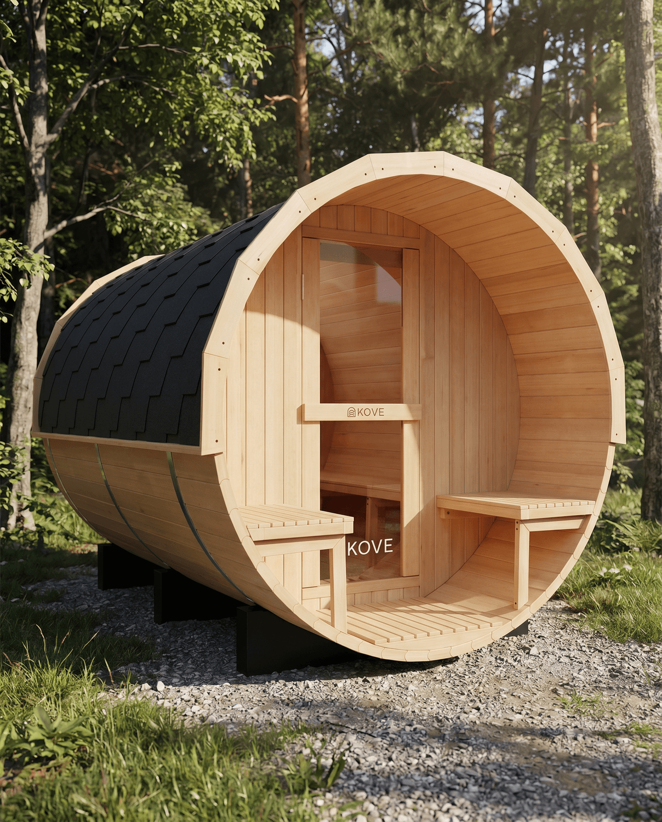 KOVE Outdoor Barrel Sauna – 5–6 Person Garden Sauna with 6kW Harvia Electric Hea view 2