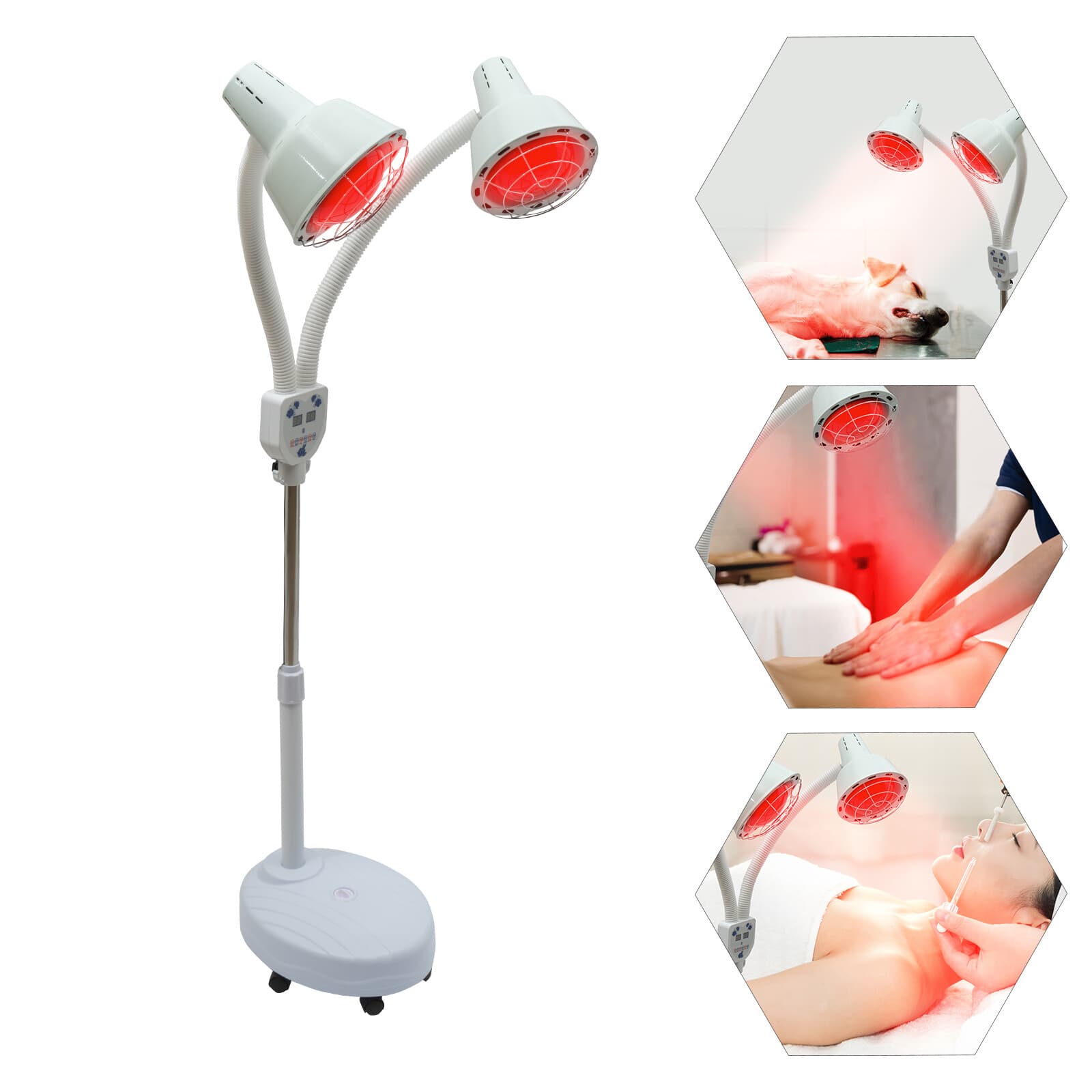 275W Double-Lamp Infrared Heat Lamp Adjustable Electric Infrared with Wheels