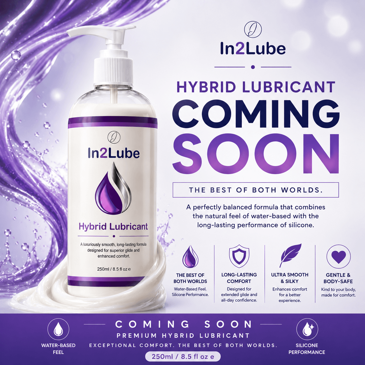 IN2LUBE Sex Lubricant 3 x 250ml Hybrid Anal Intimate Lube Super Slik Condom Safe