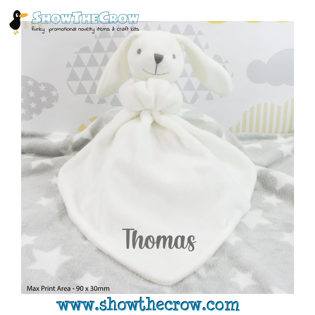 Personalised Soft White and Grey Bunny Baby Comforter| New Baby Gift| Blanket| ...