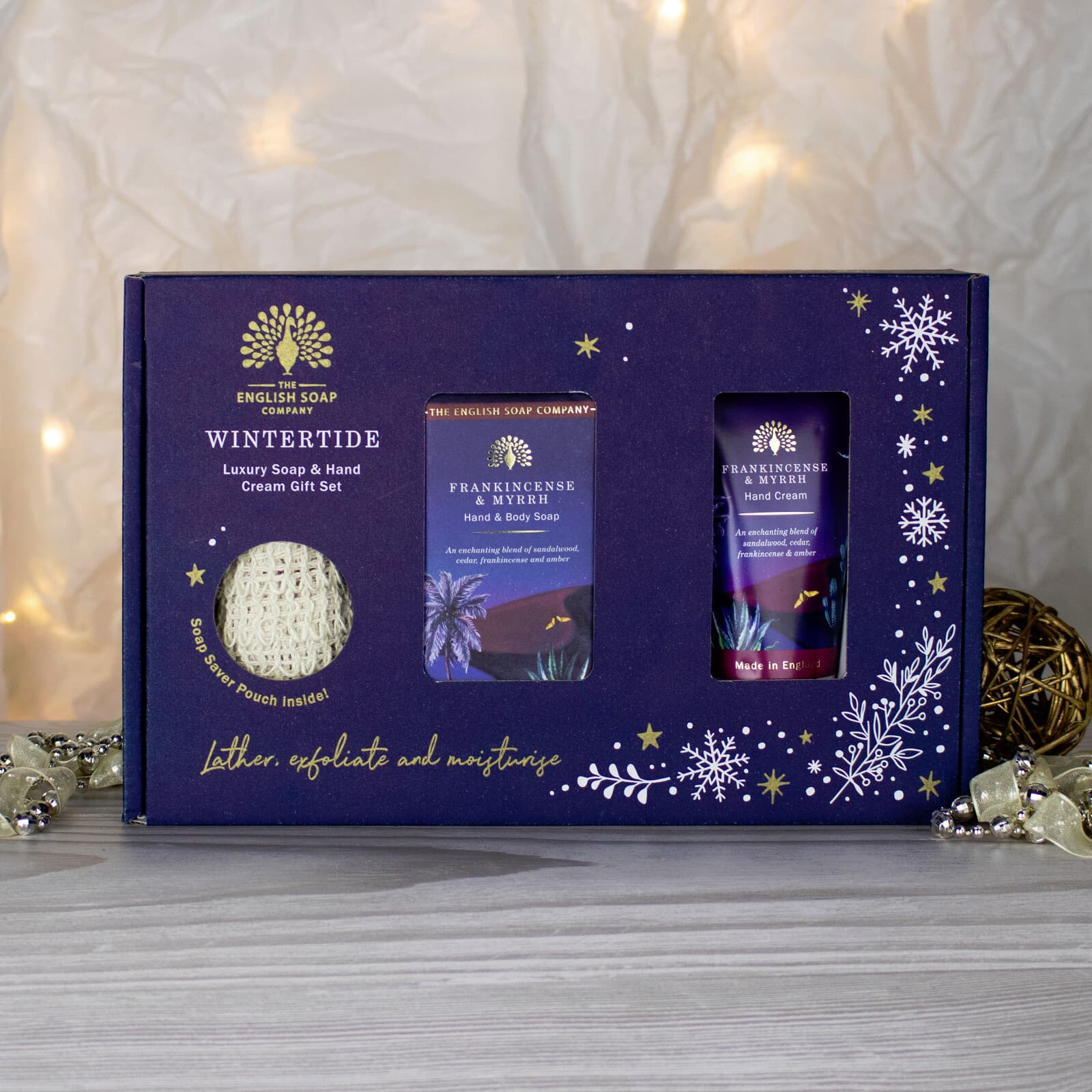 Soap Gift Set Hand Cream Soap Saver Pouch Soap Bar Frankincense and Myrrh Xmas