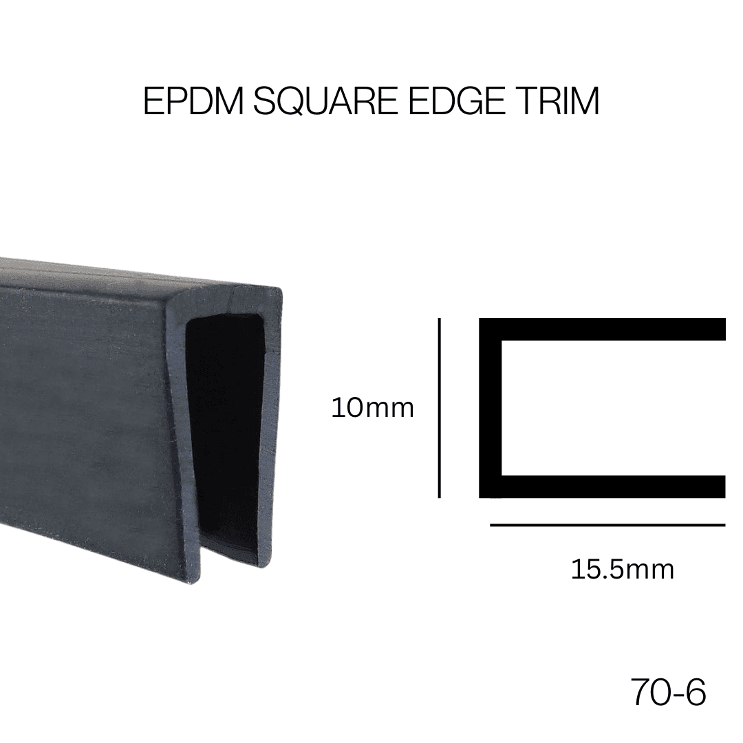 Large Black EPDM Rubber U Channel Edging Trim Seal - Square PVC Protection