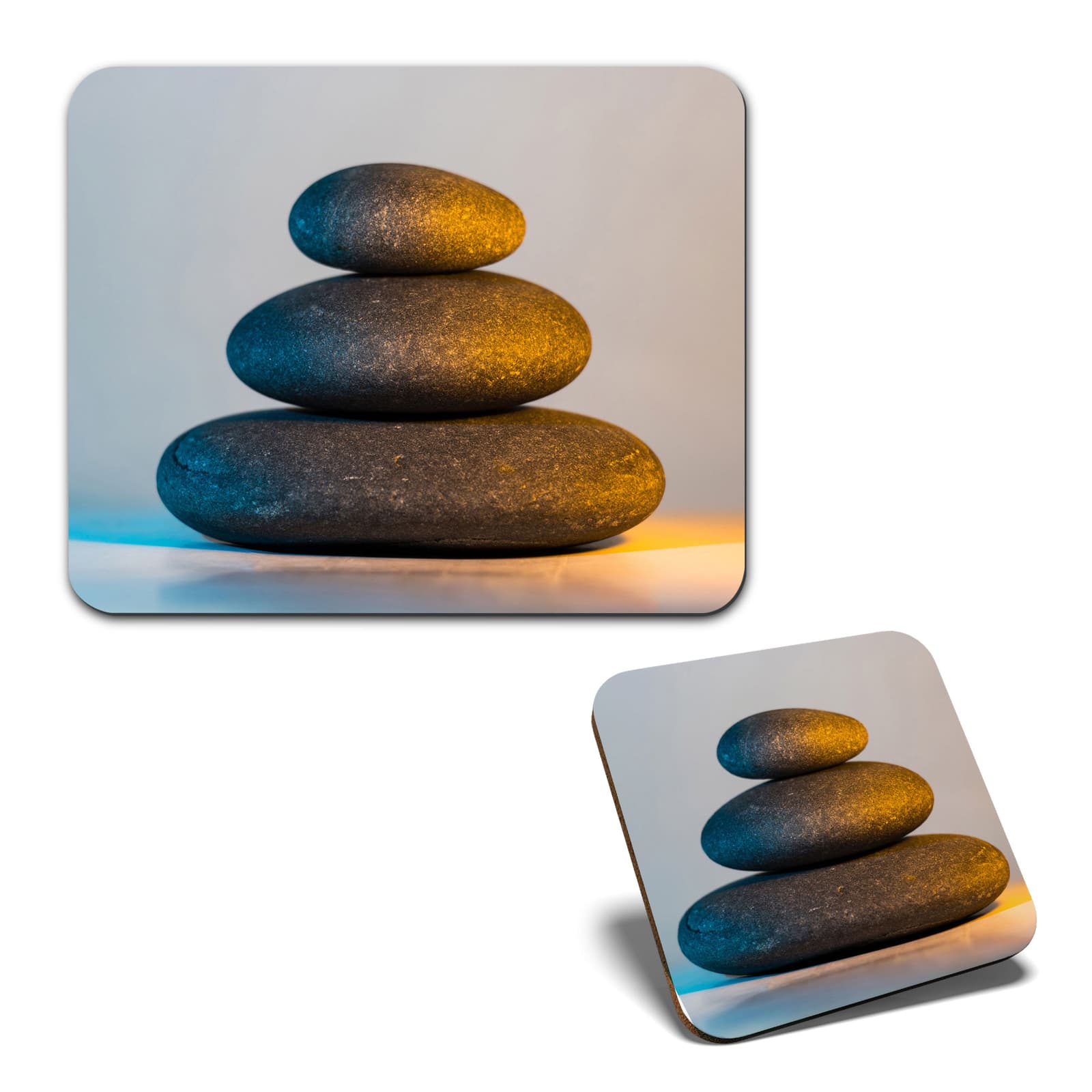 1 Mouse Mat and 1 Square Coaster Stacked Pebbles Zen Yoga Meditation #52131