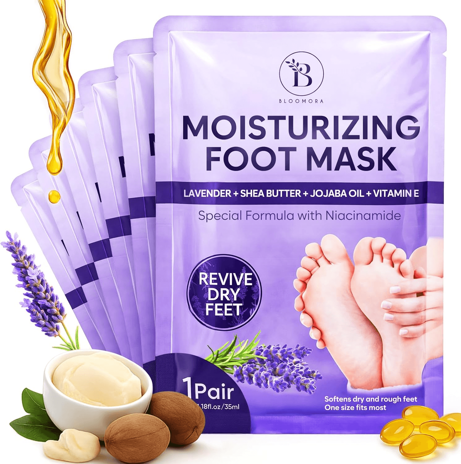 6 Pack Hydrating Foot Mask for Dry Cracked Feet| Restoring and Hydrating Socks wit