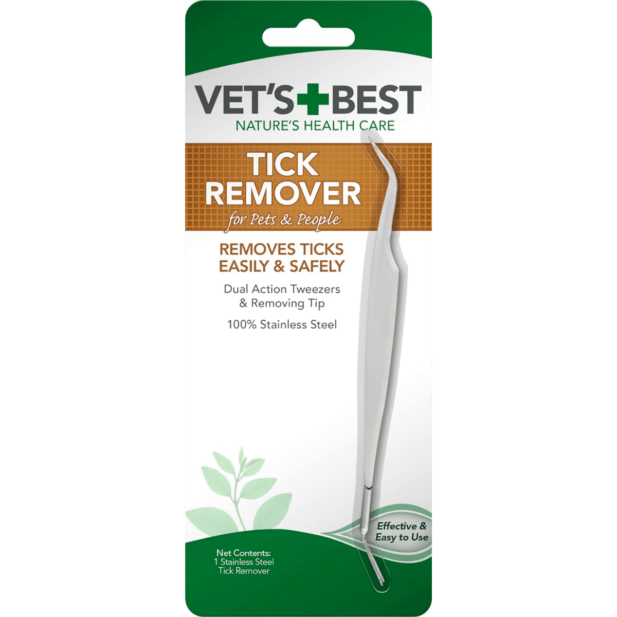 Tick Remover Tool VETS BEST 100% Stainless Steel for Pets Dual Tweezers and Tip