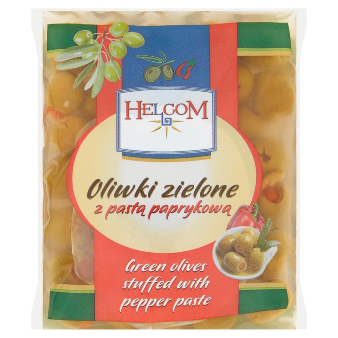 5908258303704 Helcom Oliwki zielone z pastą paprykową 195 g GREEK TRADE - HELCOM
