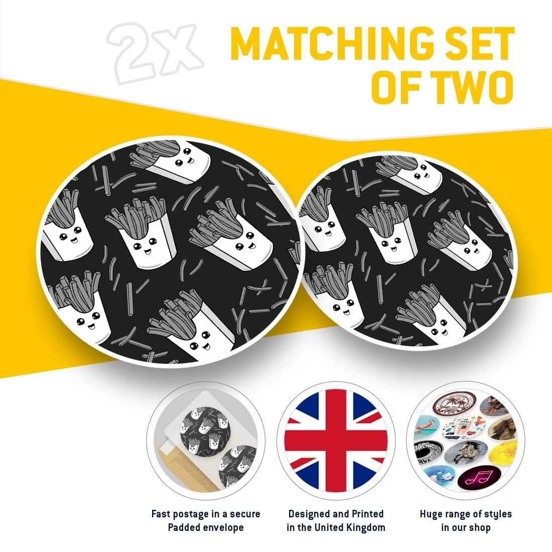 2 x Vinyl Stickers 7.5cm (bw) - Box of Fries Chips Takeaway Food  #37847 view 2