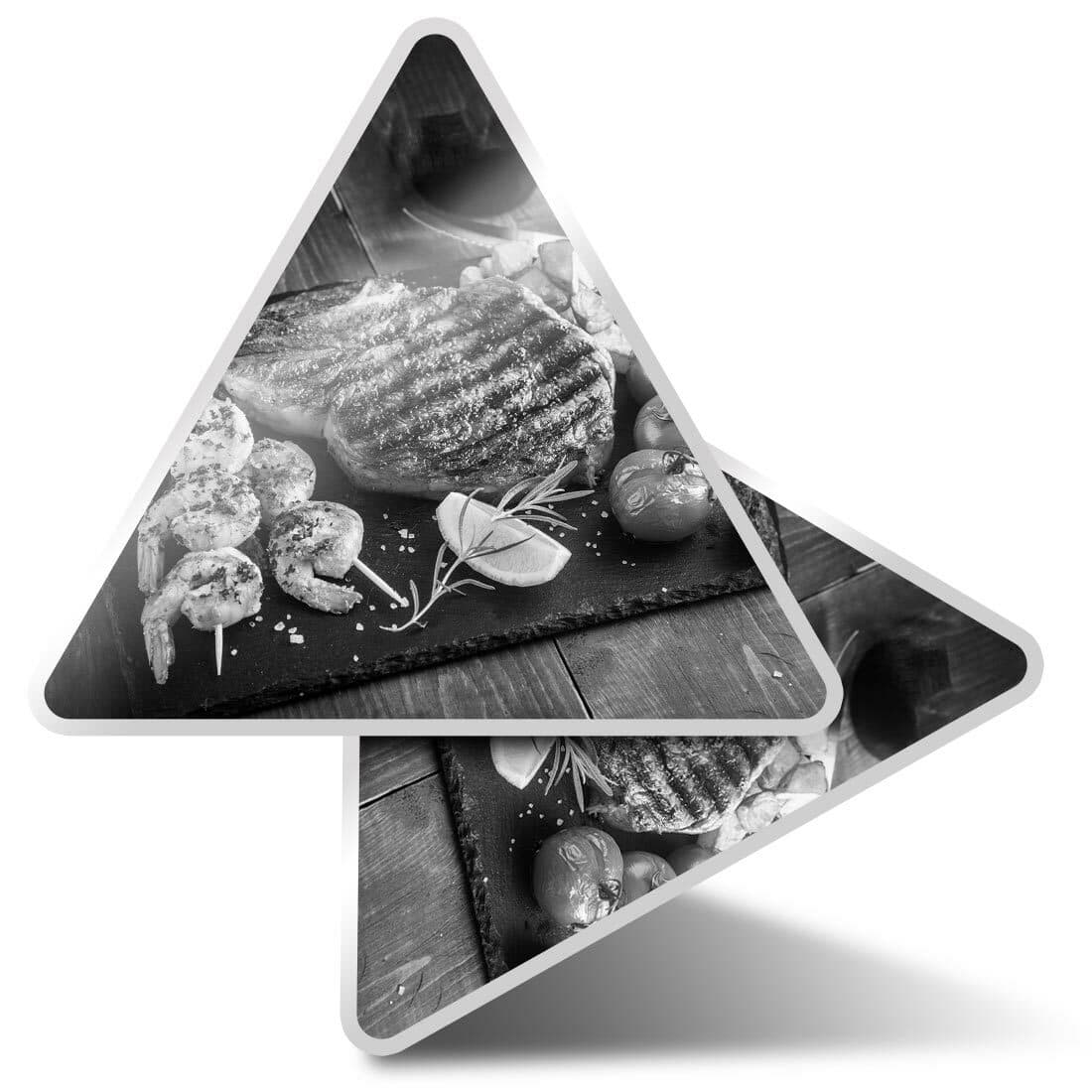 2 x Triangle Stickers  10cm - BW - Surf and Turf Steak Food Chef  #38426