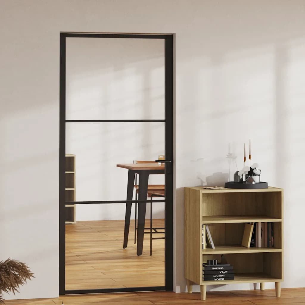Interior Door Barn Sliding ESG Glass and Aluminium Black vidaXL view 2
