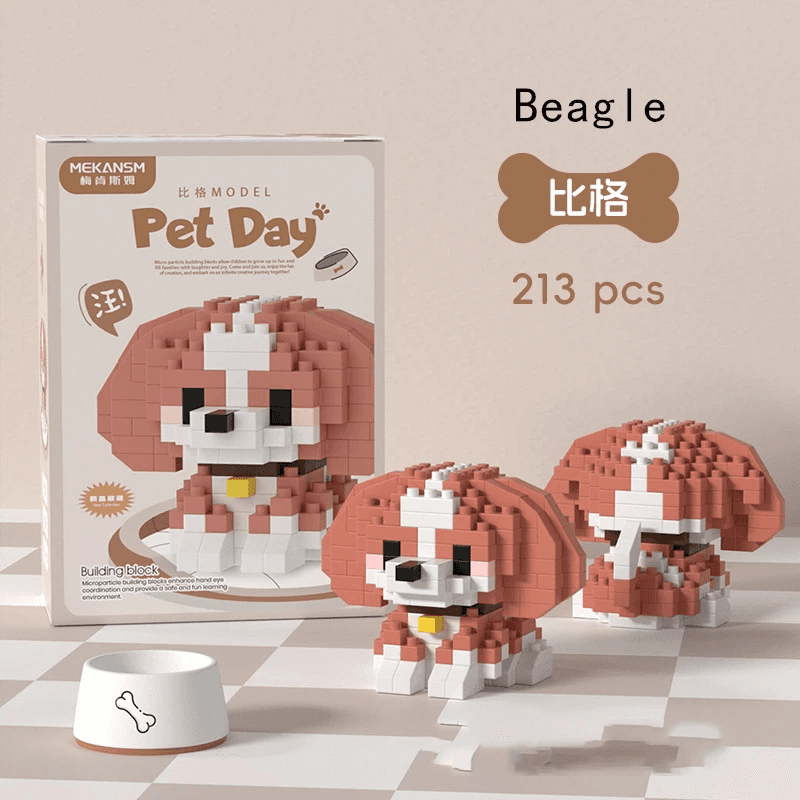 18 Styles Little Dog Cat Cute Pet Small Building Block Model Series Ornaments Ch