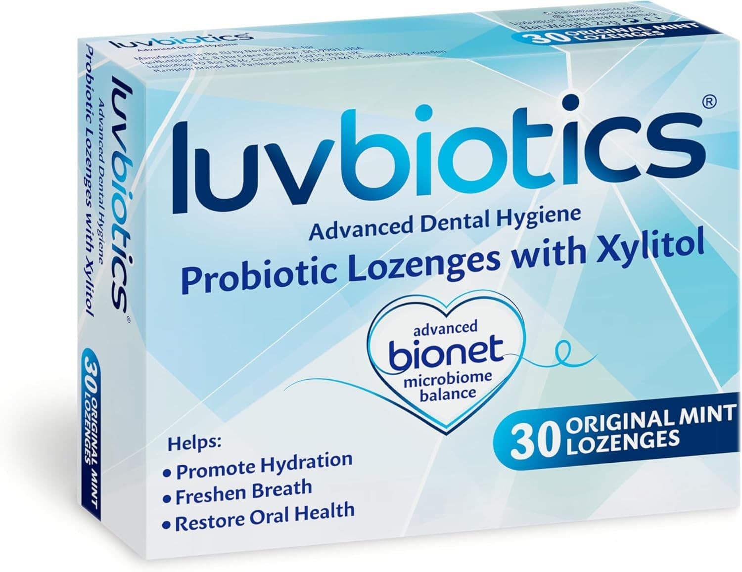 Luv Biotics Sugar Free Original Mint Lozenges with Oral Probiotics Xylitol &amp