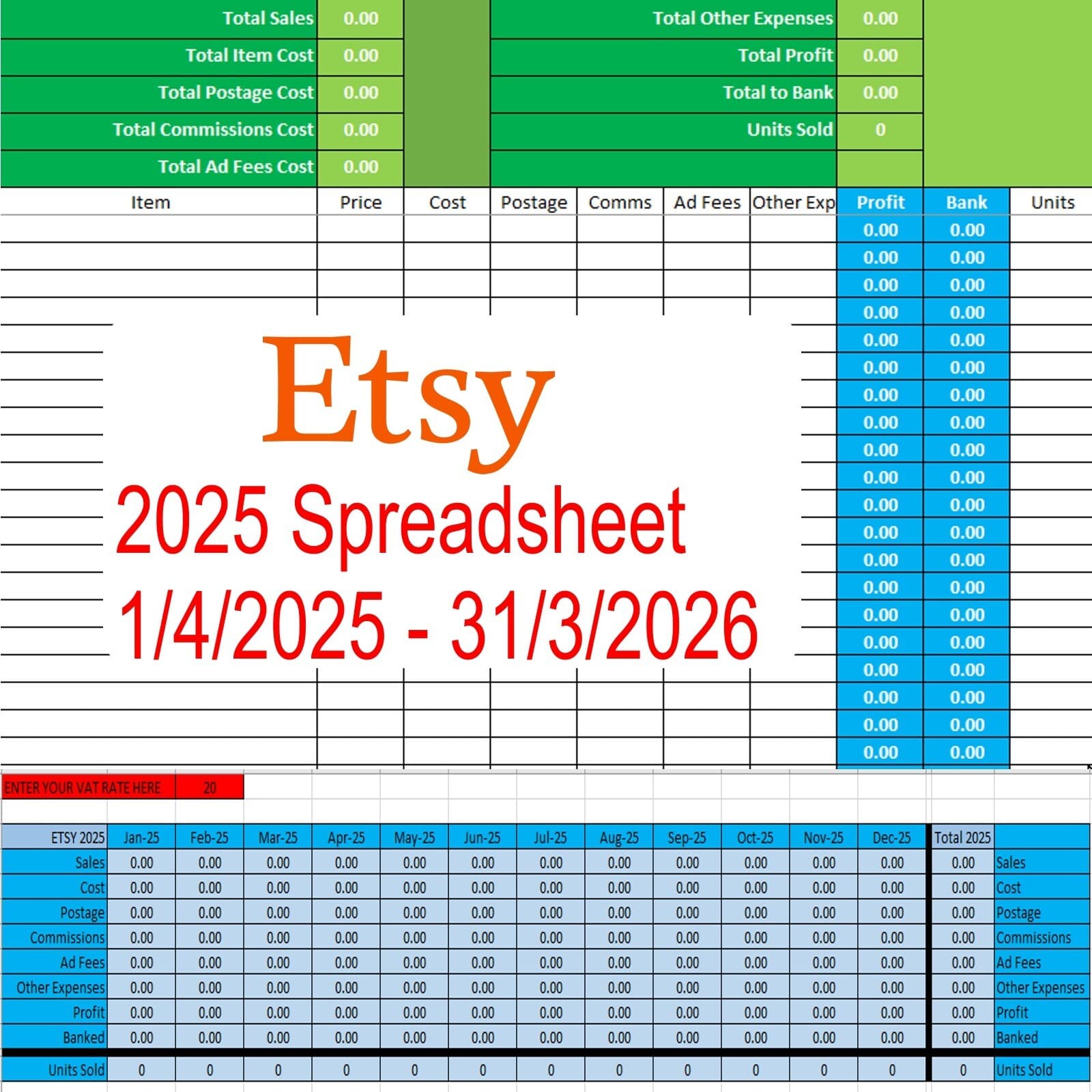 2026 Ebay Amazon Etsy Tiktok Vinted Accounting Spreadsheet Business Software