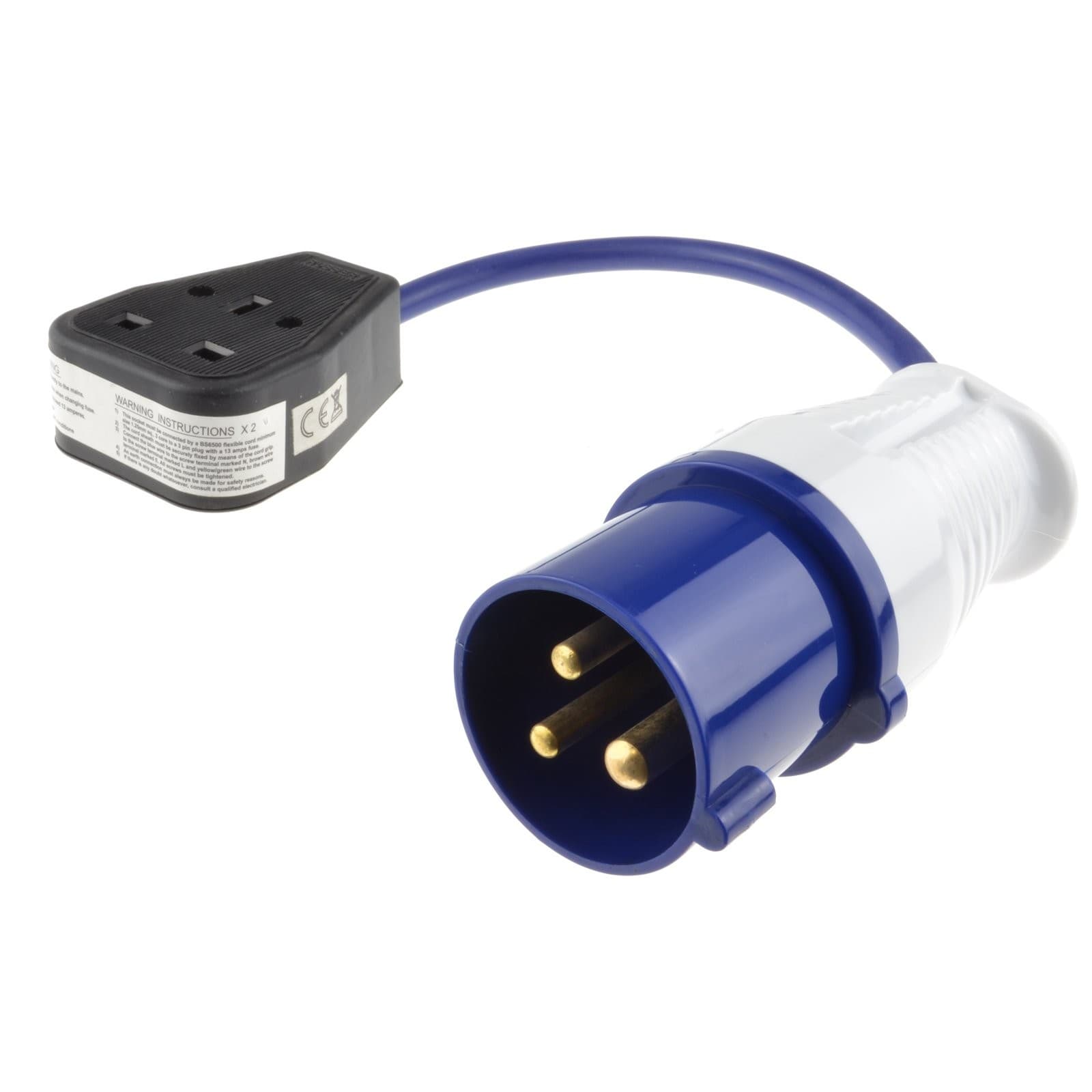 kenable Caravan Site Power Plug 240V 16A to 13A UK Socket Adapter Cable blue view 2