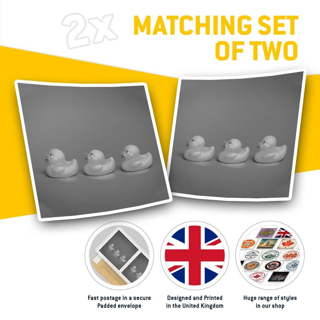 2 x Square Stickers 10 cm - Bath Toy Yellow Duckling Duck Kids  #37717 view 2
