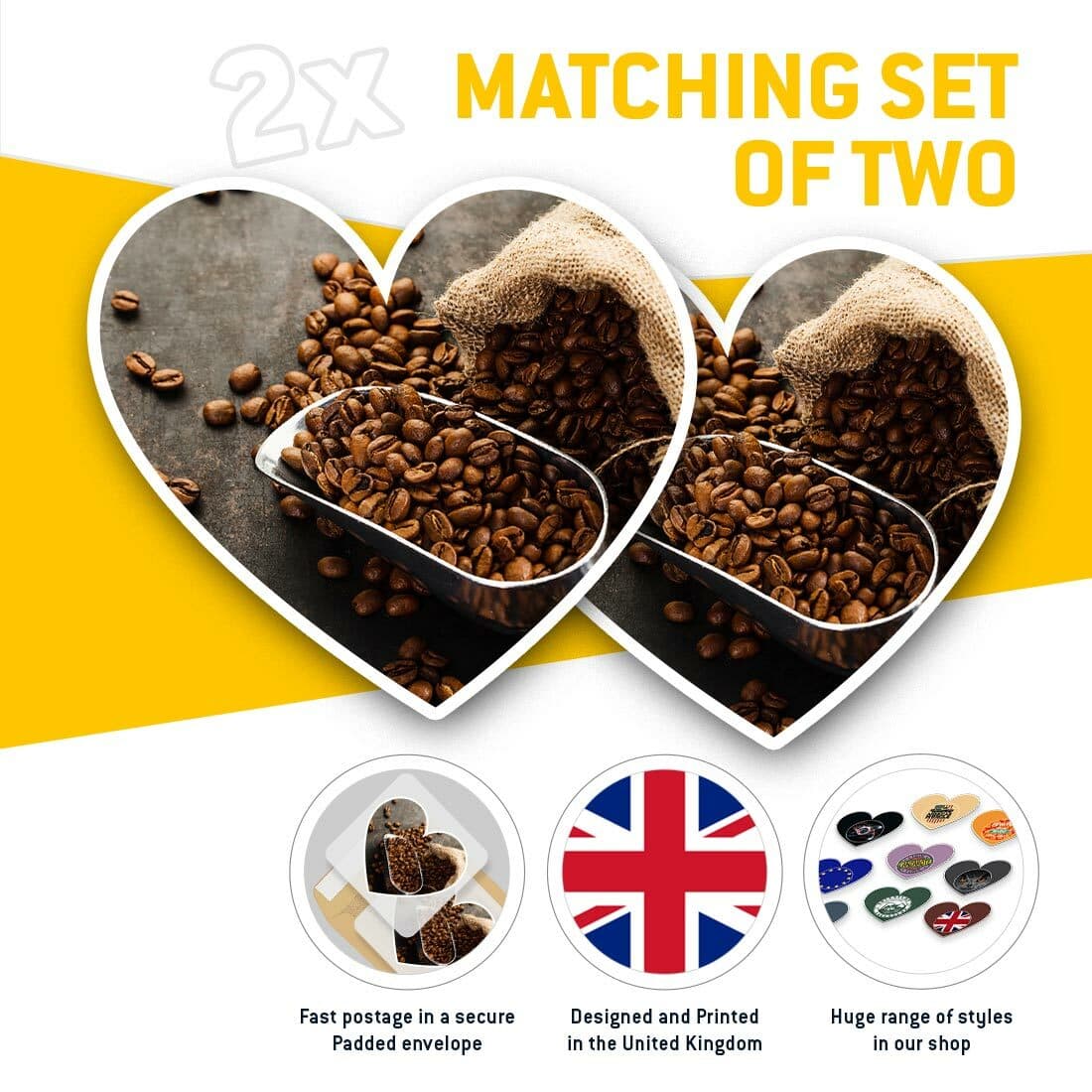 2 x Heart Stickers 15 cm - Bag of Coffee Beans and Scoop #21406 view 2
