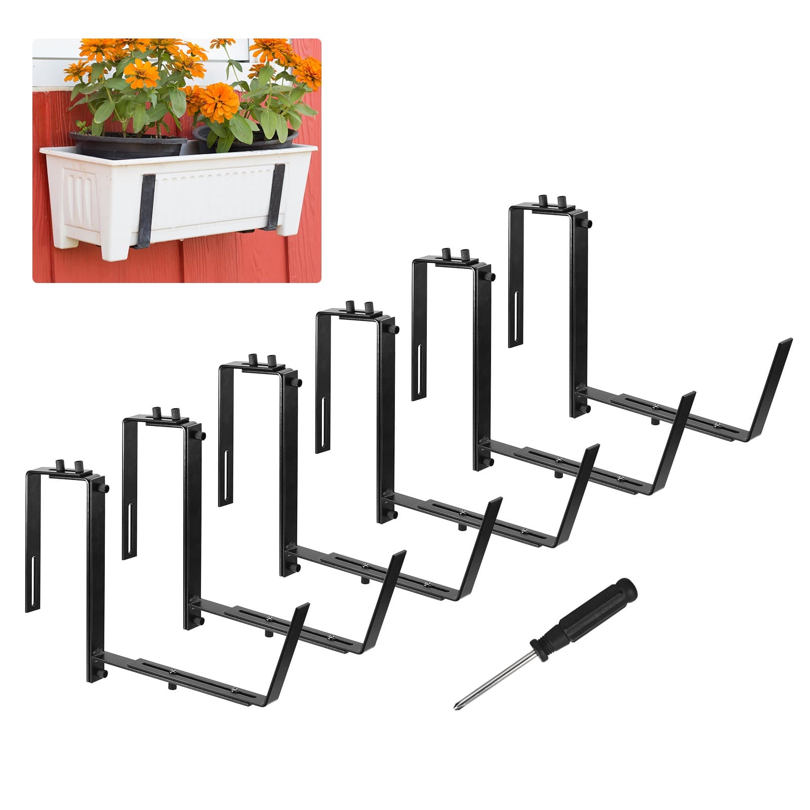 Black Planter Box Brackets| Adjustable Window Planter Box Brackets| (6 PCS)