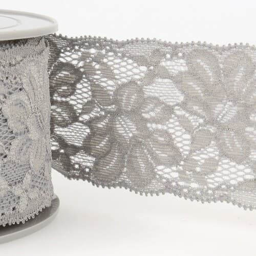Stephanoise 55mm Stretch Lace Trim Medium Grey - per metre