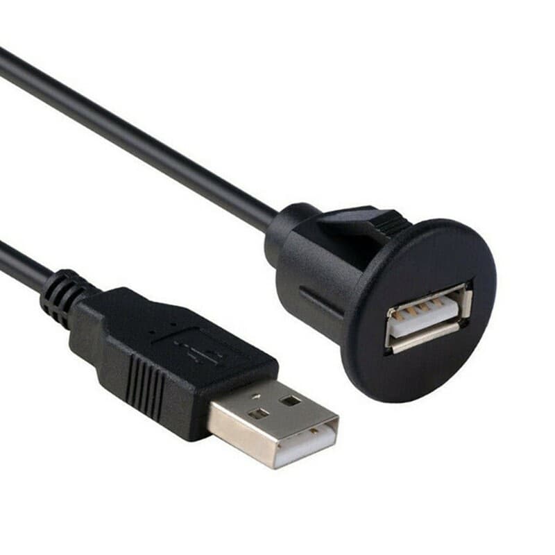 Audio Cable Socket USB2.0 Car Dashboard Flush Mount Panel Extension Cord Adapter