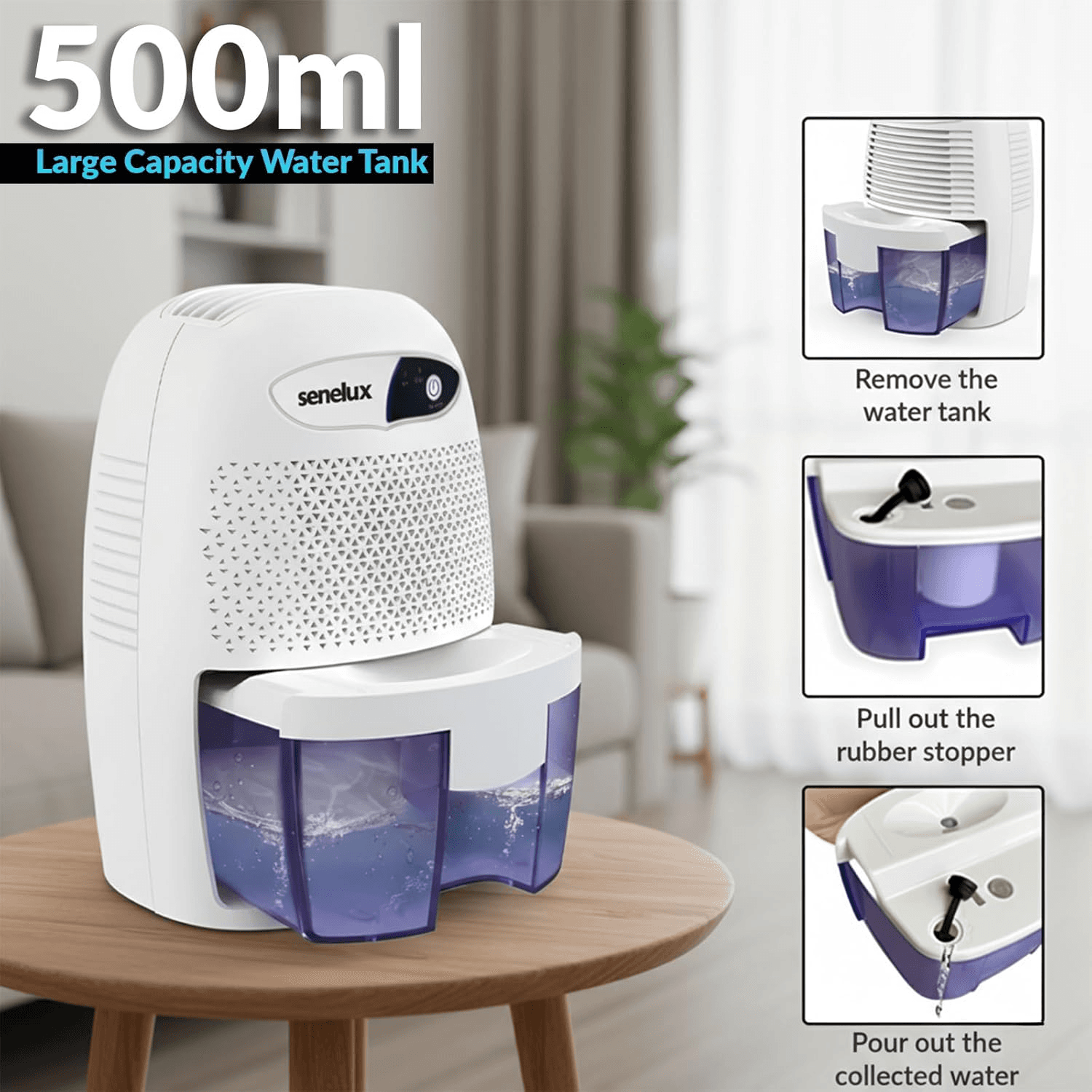 Senelux Powerful 500ML Mini Portable Best Quiet Air Dehumidifier Small Dehumidif view 2