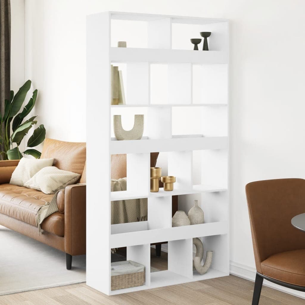 Room Divider Privacy Screen Bookcase Bookshelf White Engineered Wood vidaXL view 2