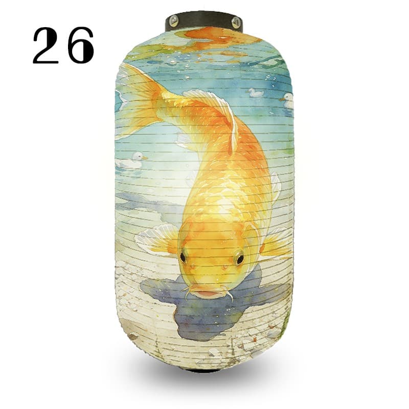 Oriental Chinese Style Cloth Lantern Koi Fish Printed Decor Izakaya Restaurant