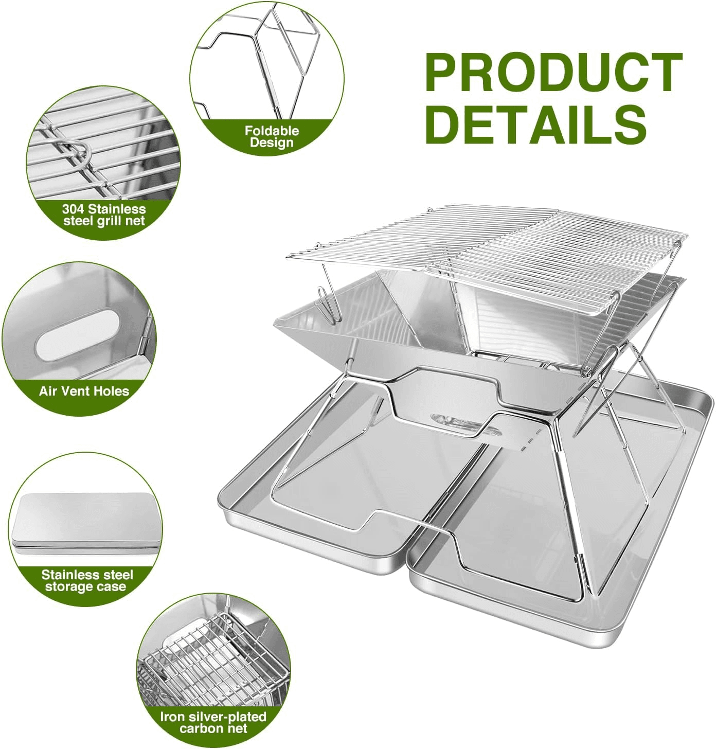 Foldable Fire Pit Grill Portable Fire Pit| Collapsible Camping Campfire view 2