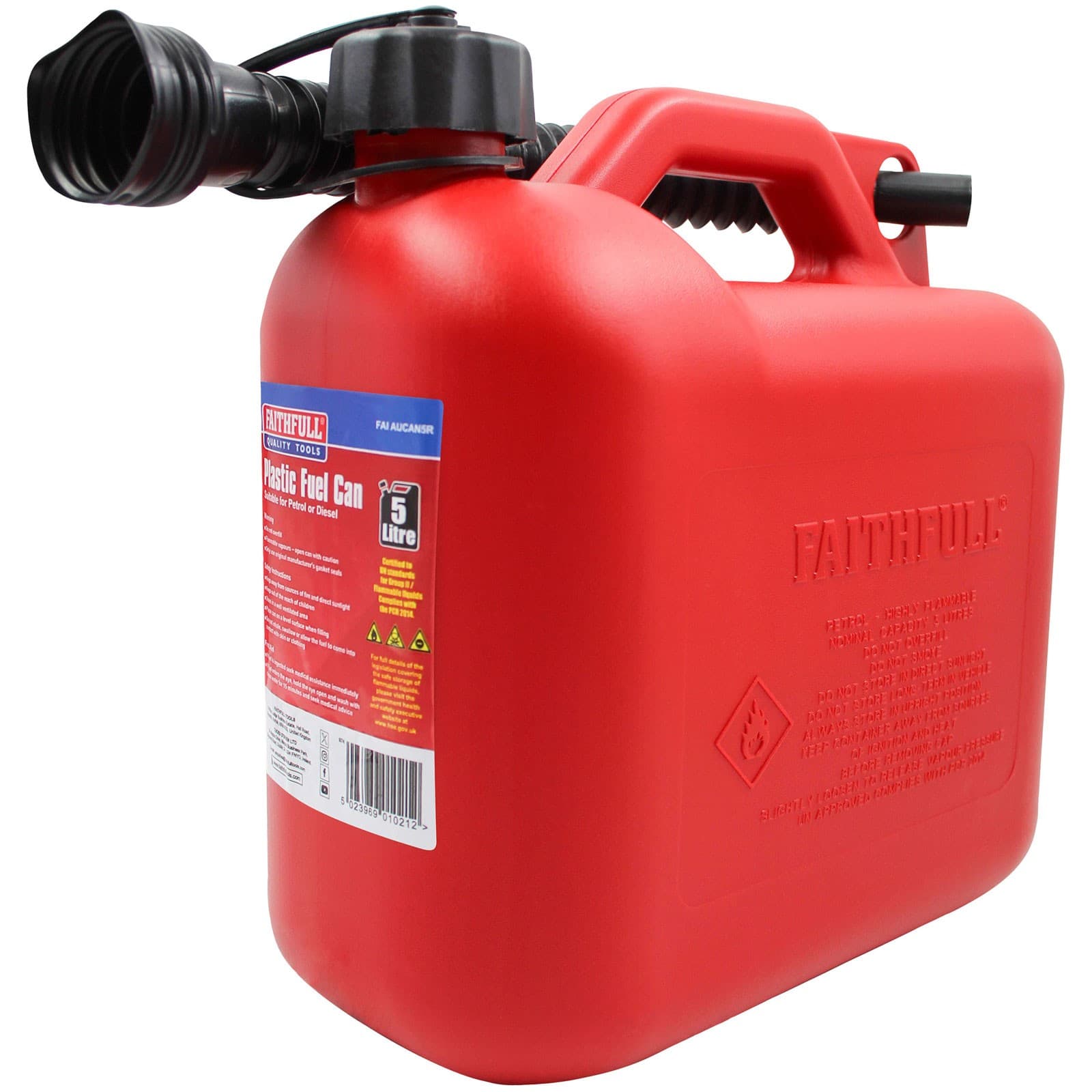 Faithfull Plastic Fuel Can Red 5 litre