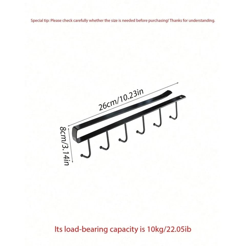 Cup Mug Holder 6 Hooks Under The Shelf Hanger Rack For Kitchen Cabinet Storage