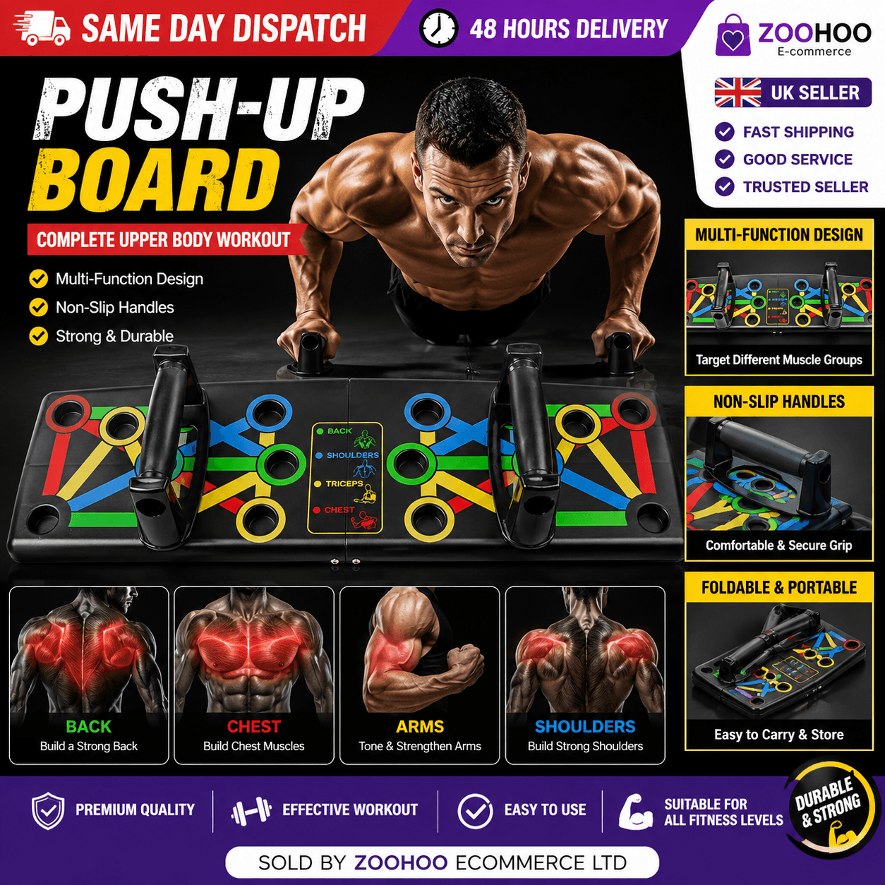 12 in 1 Push Up Board Portable Foldable Home Gym Chest Back Triceps Workout