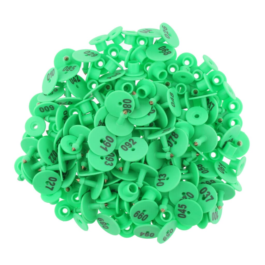 100PCS Small Pre Number Livestock Ear Tags for Pig Goat Sheep Tagging Green