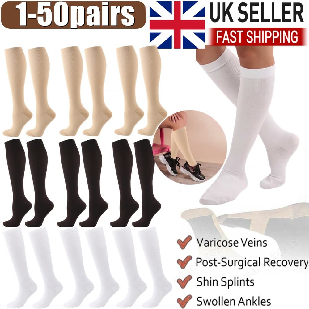 1-50pairs Medical Copper Compression Socks Women&Men 20-30mmhg Knee High Socks