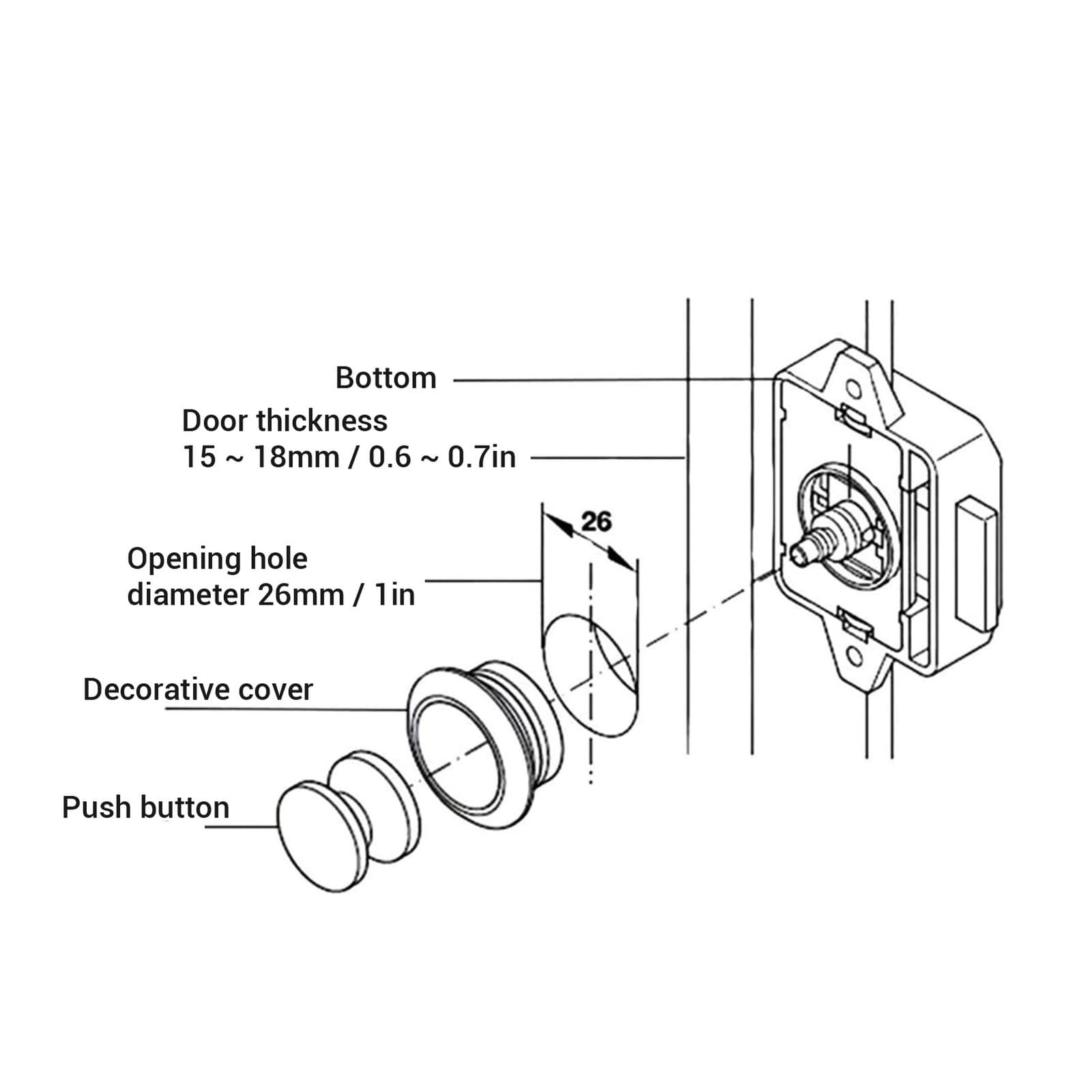 Cabinet Push Button Latch Stylish Look Keyless Cupboard Door Push Button Lock
