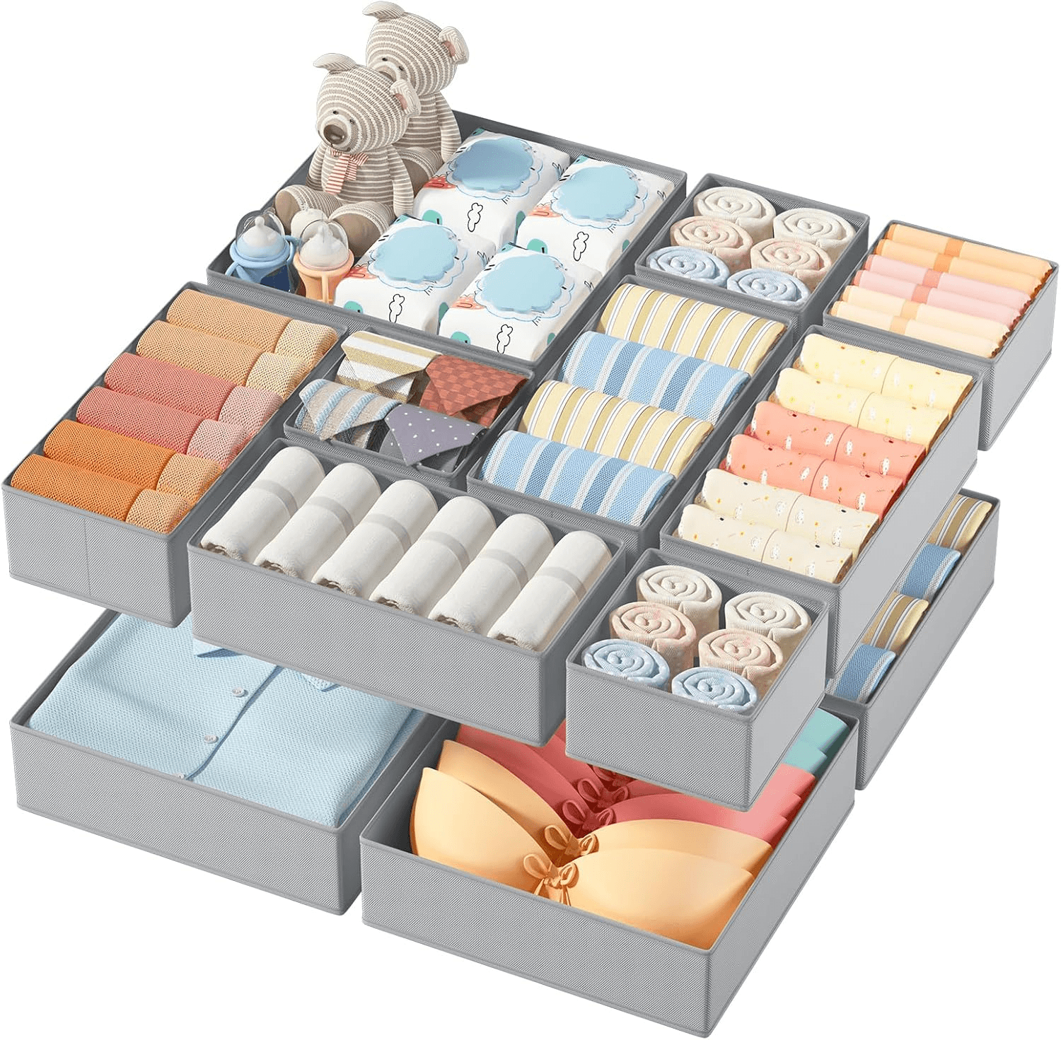 DIMJ 12 Pack Drawer Organisers Foldable Storage Box Fabric Drawer Dividers Wardr
