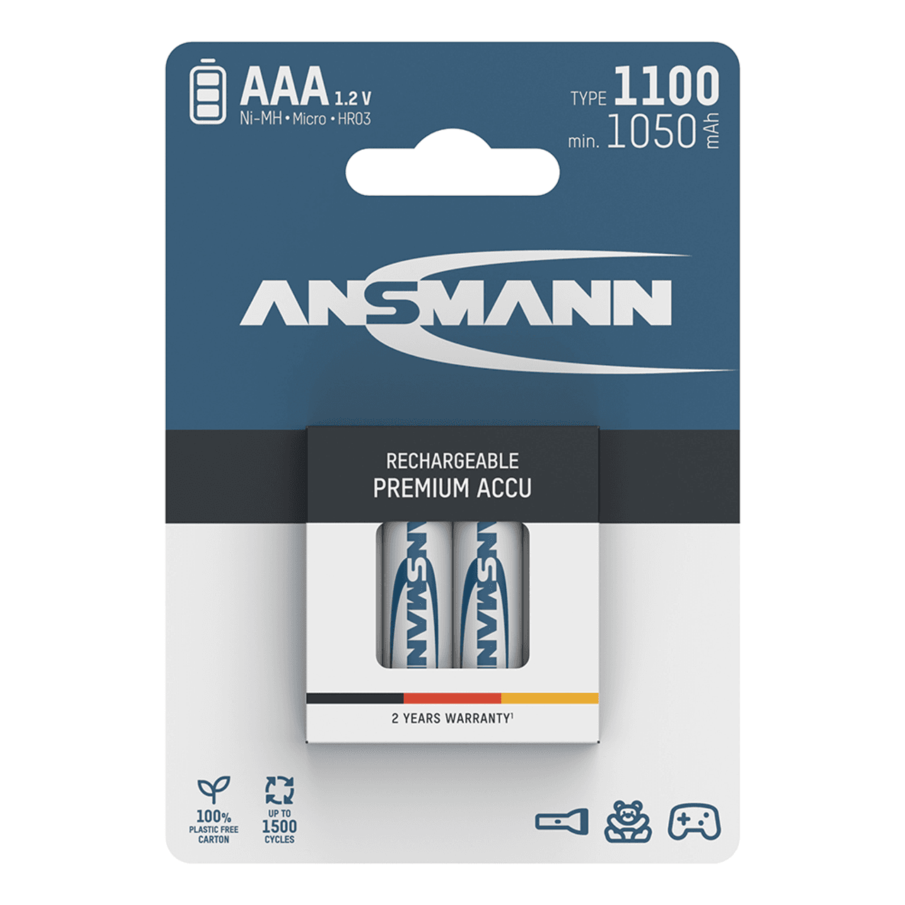 Ansmann AAA HR03 1100mAh NiMH Rechargeable Batteries x 4 **High Capacity**