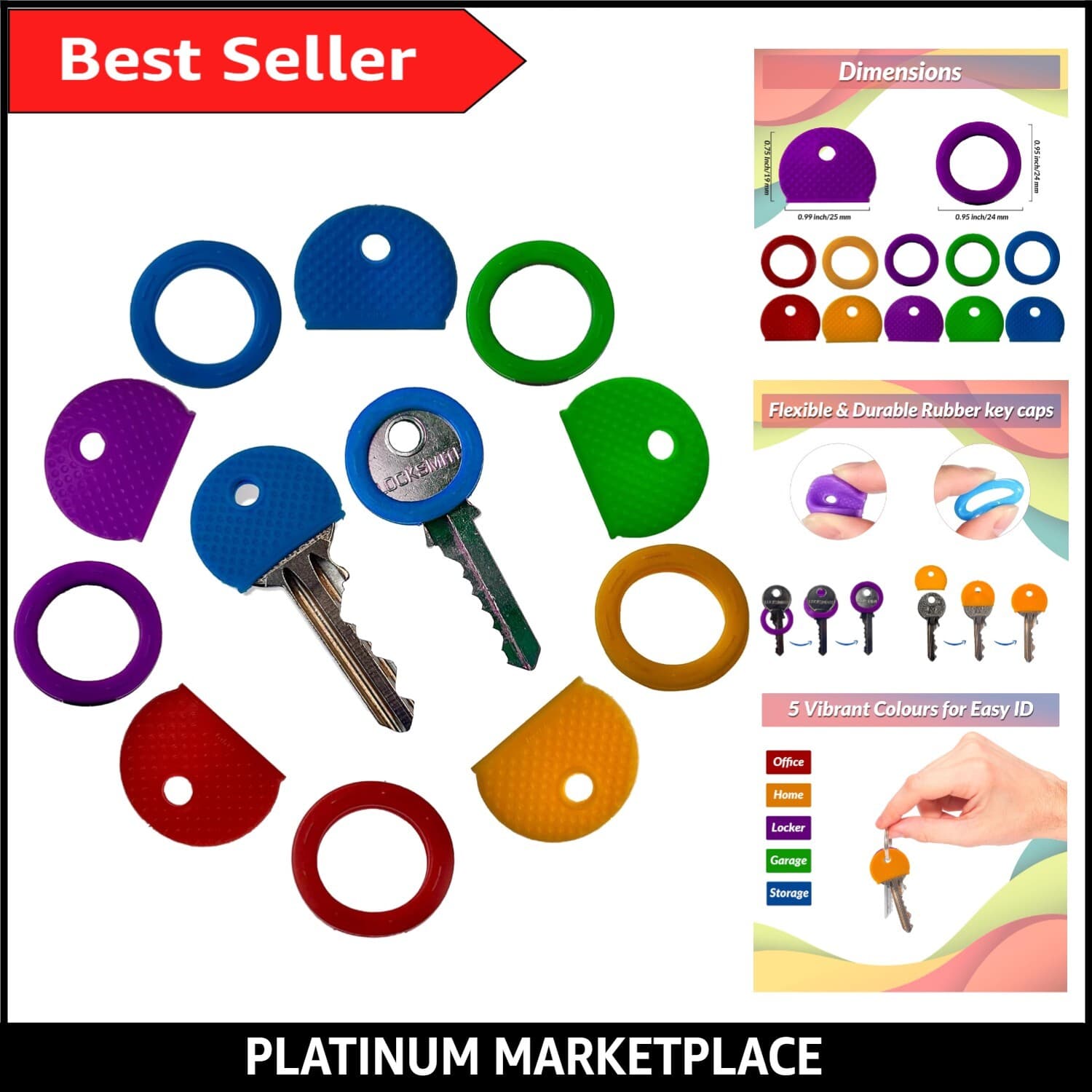 Key Cover Caps Pack of 10 - Yale Rubber Key Covers for Effortless Identificat...