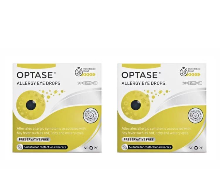 2 X Optase Hayfever Allergy Eye Drops for Contact Lenses Children and Dry Eyes