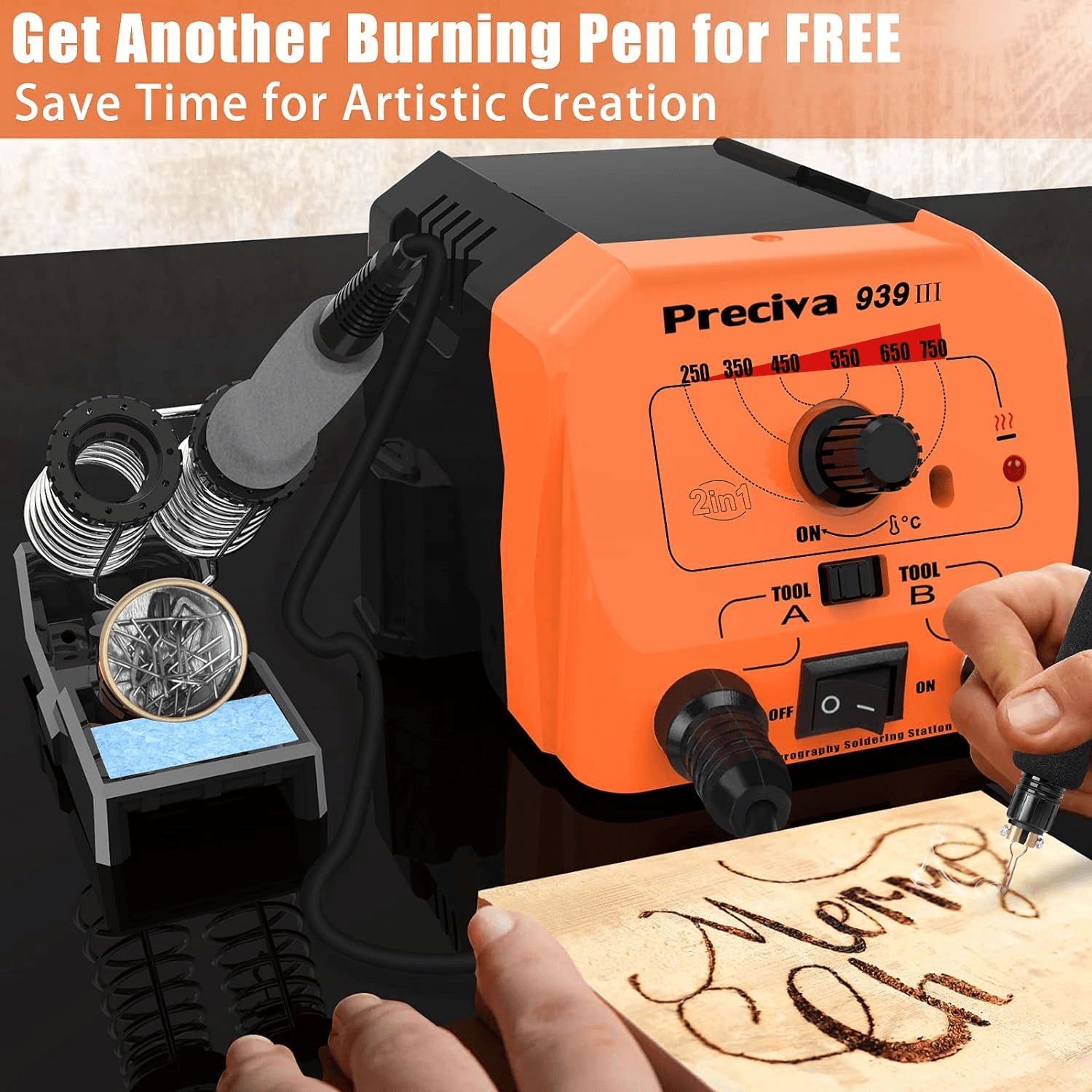 Wood Burning Station Kit 40W Adjustable Temperature 20 Tip Pyrography Craft Tool view 2