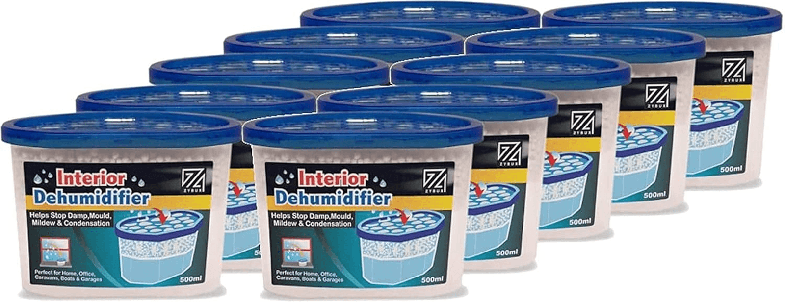 ZYBUX - 10 X Interior Dehumidifier 500Ml - for Effective Reduction of Condensati