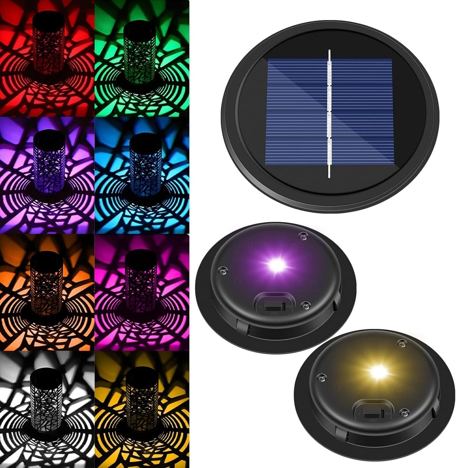 2PCS Solar Lantern Replacement Top 9cm LED Light Warm White Colour Changing