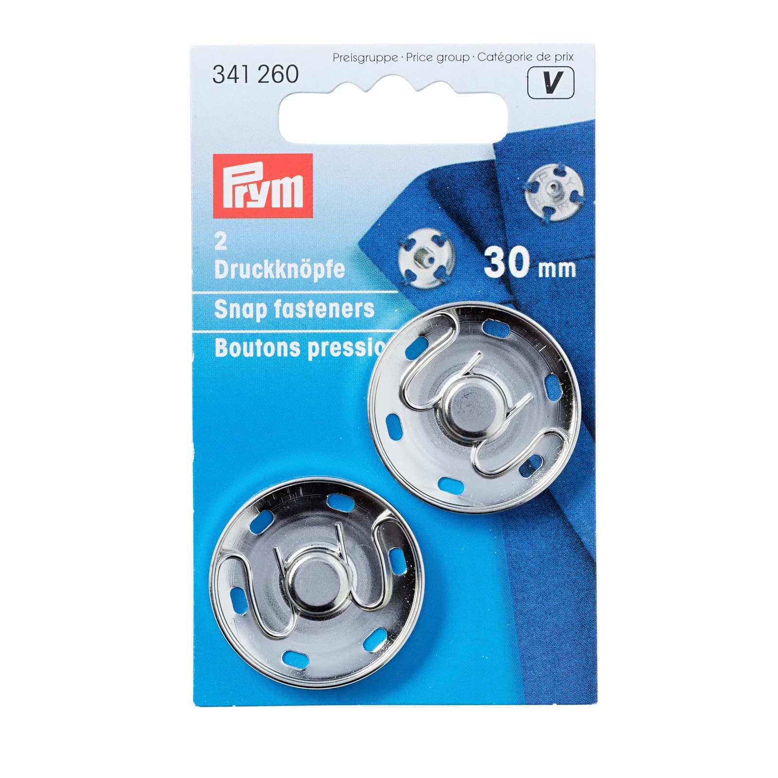 Prym Silver Sew-On Snap Fasteners 30mm - 2 Pieces