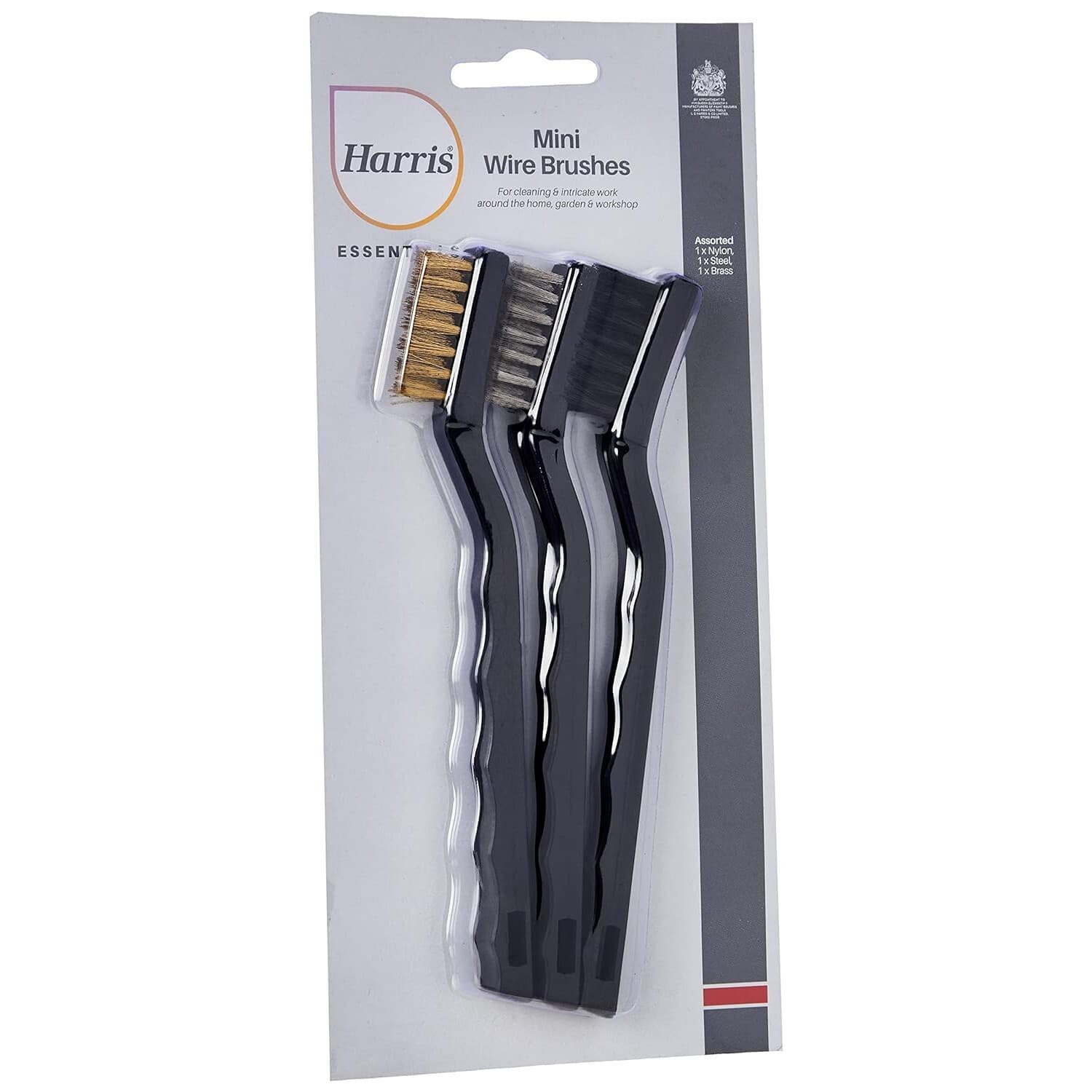 Harris Essentials Mini Wire Brush 3 Pack| Nylon| Steel and Brass| Black| 101064301