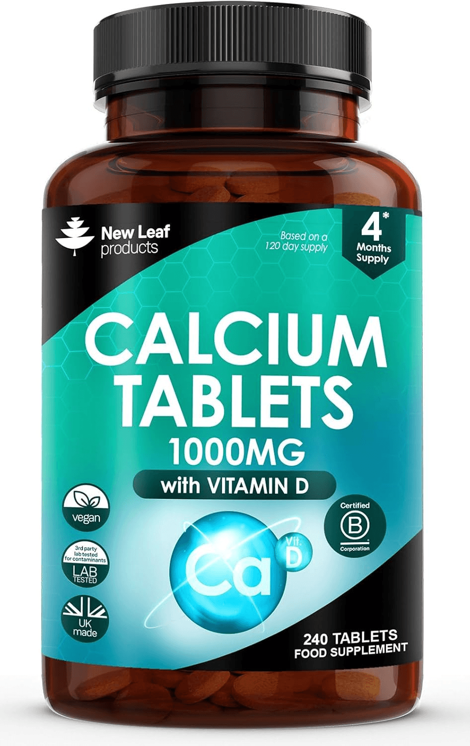 Calcium and Vitamin D3 Tablets - Calcium Supplement - 240 High Strength Calcium