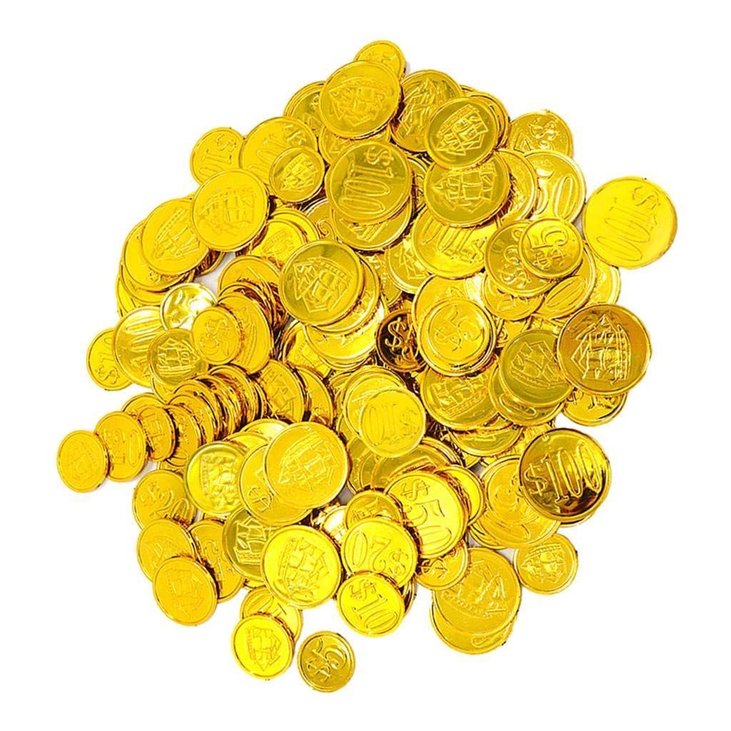 100 pieces plastic gold pirate party coins filler bag